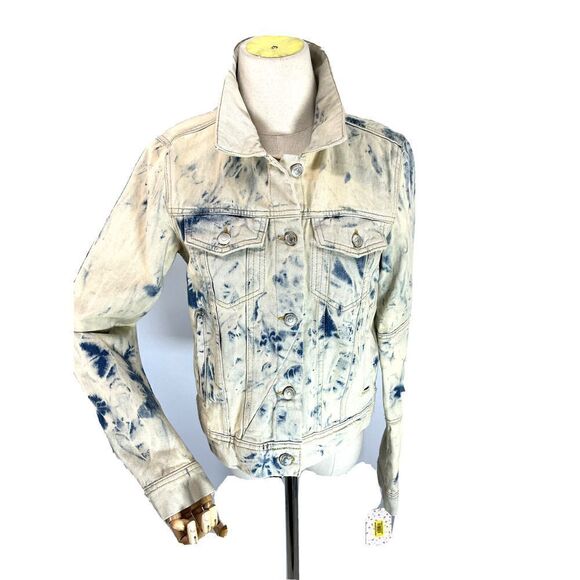 Free People Jean Jacket Acid Wash Tie Dye Denim S Cream Blue Rumor Jones - Picture 13 of 16